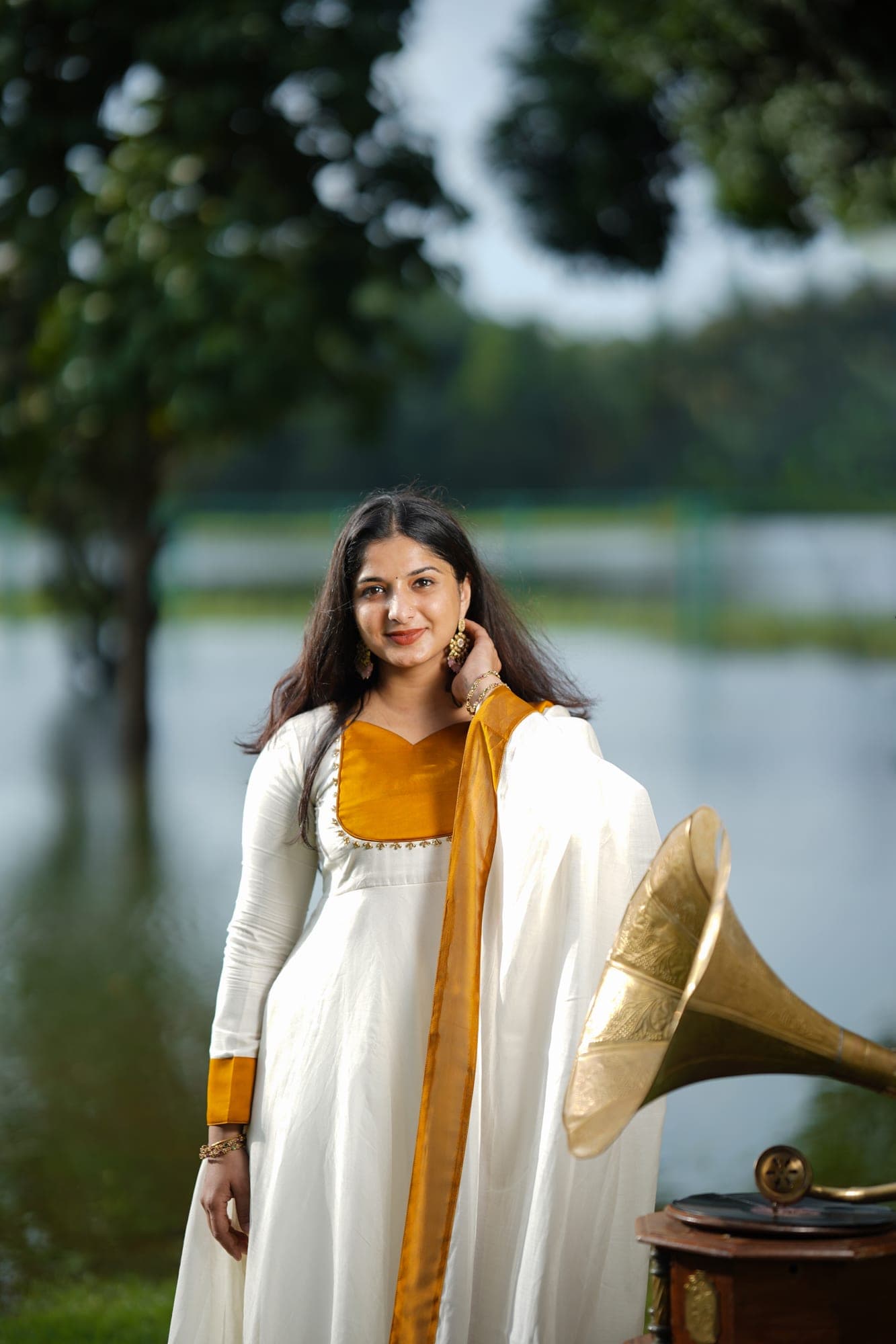 Golden Harmony Anarkali Set (Top, Bottom & Dupatta)