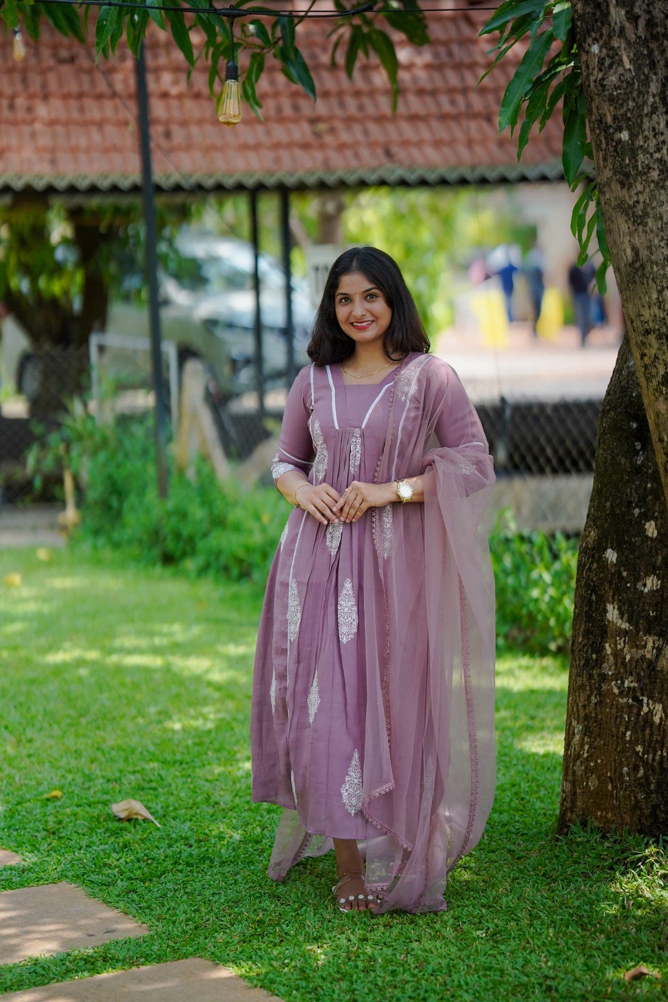 Mauve Elegance – Mul Chanderi Dress Set