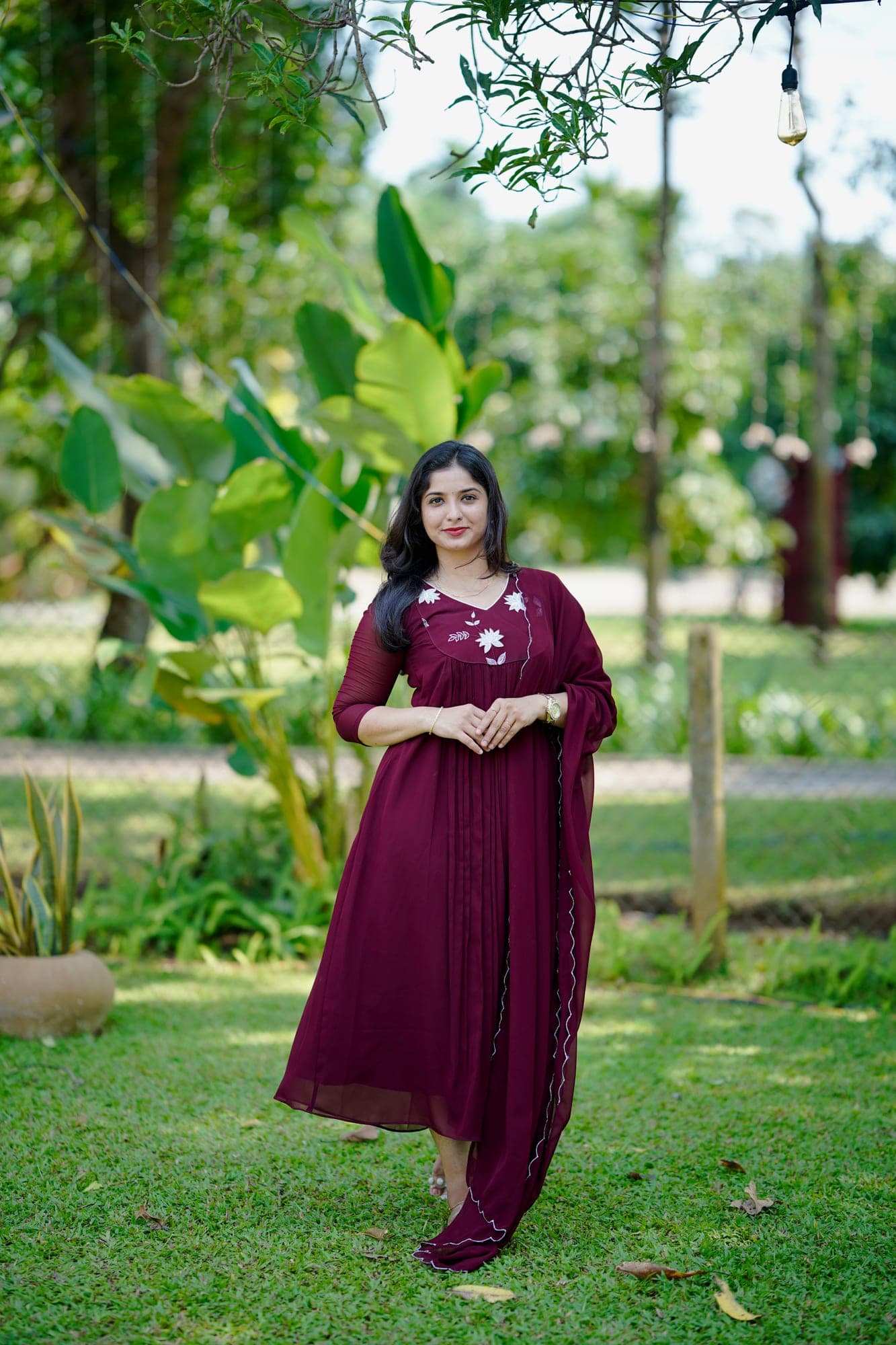 Royal Wine Georgette Appliqué Two-Piece Set